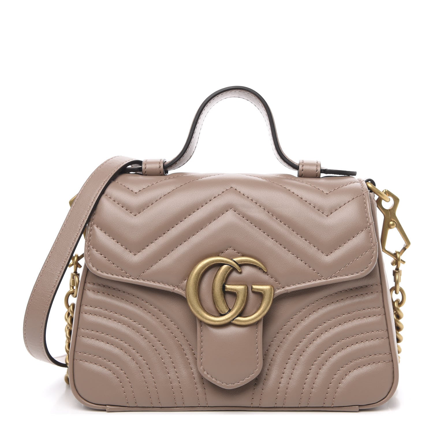 Gucci Calfskin Matelasse Mini GG Marmont Top Handle Shoulder Bag Porcelain Rose 1 of 10
