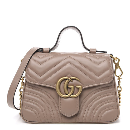 Gucci Calfskin Matelasse Mini GG Marmont Top Handle Shoulder Bag Porcelain Rose 1 of 10