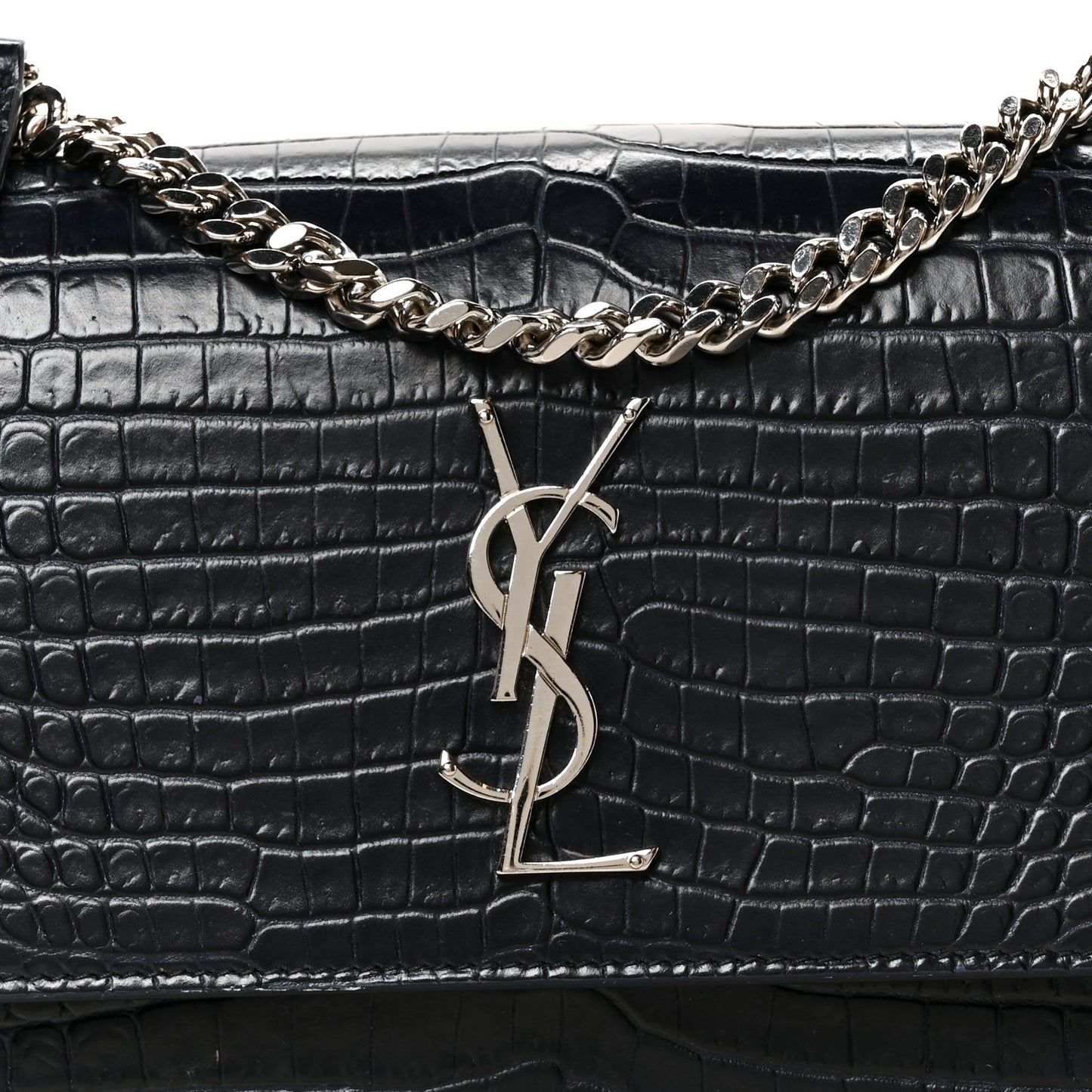 Calfskin Crocodile Embossed Medium Monogram Sunset  Deep Marine