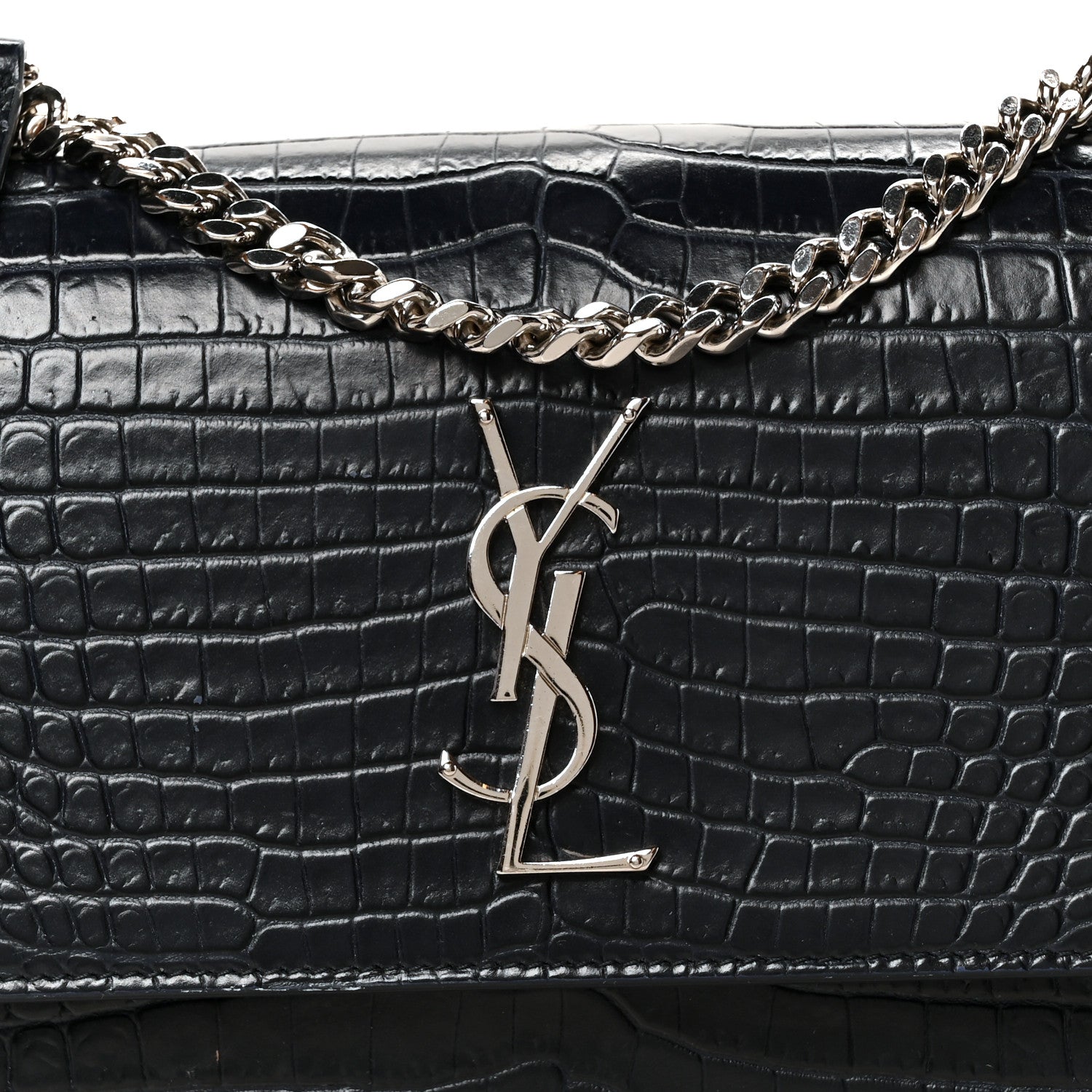 Saint Laurent Calfskin Crocodile Embossed Medium Monogram Sunset  Deep Marine 10 of 12
