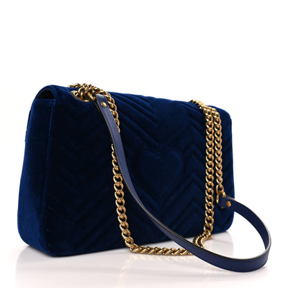 Gucci Velvet Matelasse Medium GG Marmont Shoulder Bag Cobalt Blue 3 of 9