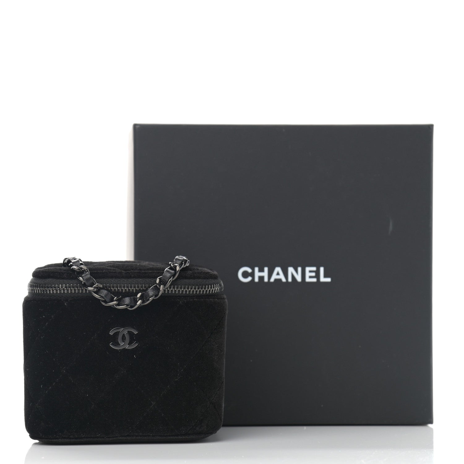 Chanel Velvet Quilted Mini Vanity Case With Chain So Black 10 of 10