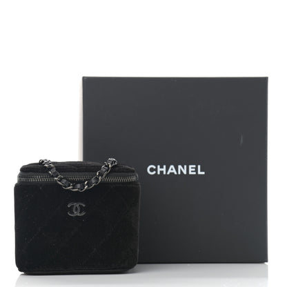 Chanel Velvet Quilted Mini Vanity Case With Chain So Black 10 of 10