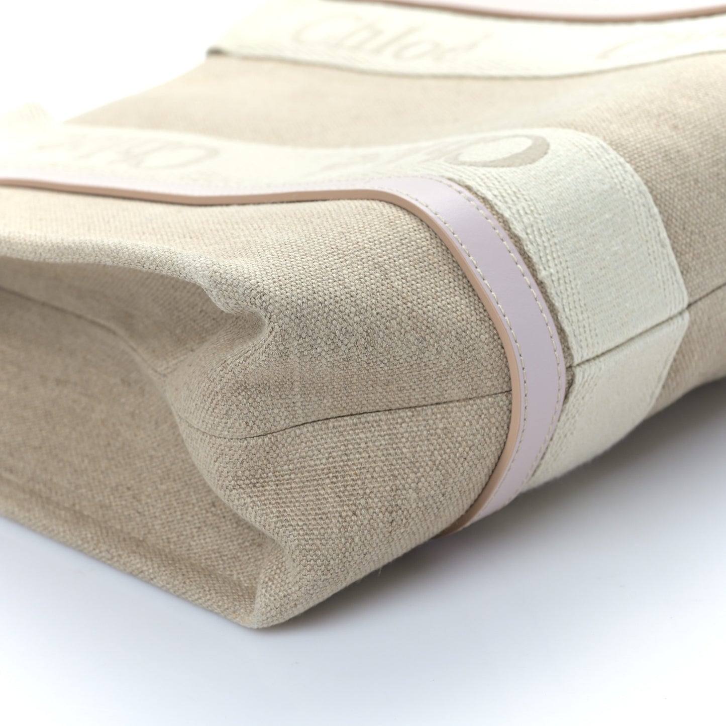 Linen Calfskin Medium Woody Ribbon Tote Cement Pink
