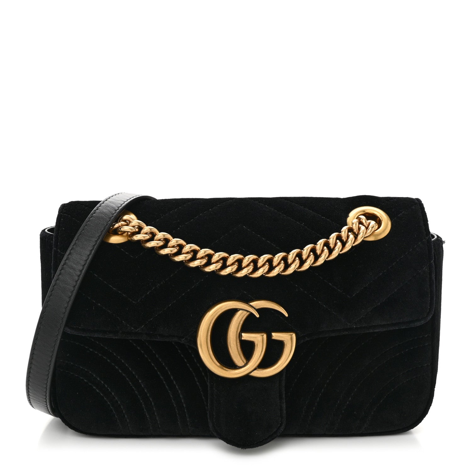 Gucci Velvet Matelasse Mini GG Marmont Shoulder Bag Black 1 of 11