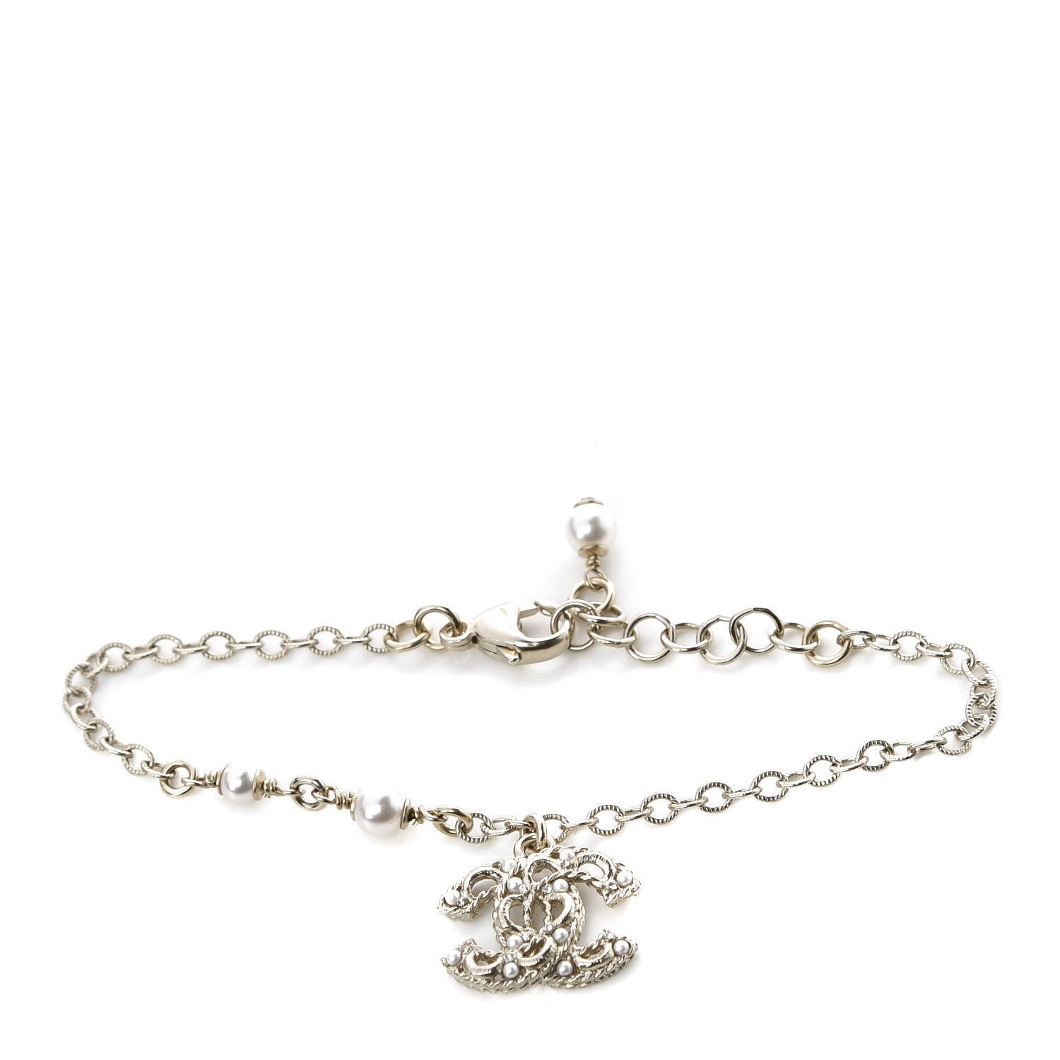Chanel Pearl Crystal CC Bracelet Light Gold 1 of 5