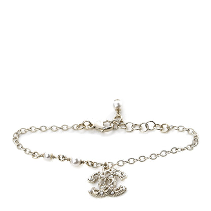 Chanel Pearl Crystal CC Bracelet Light Gold 1 of 5