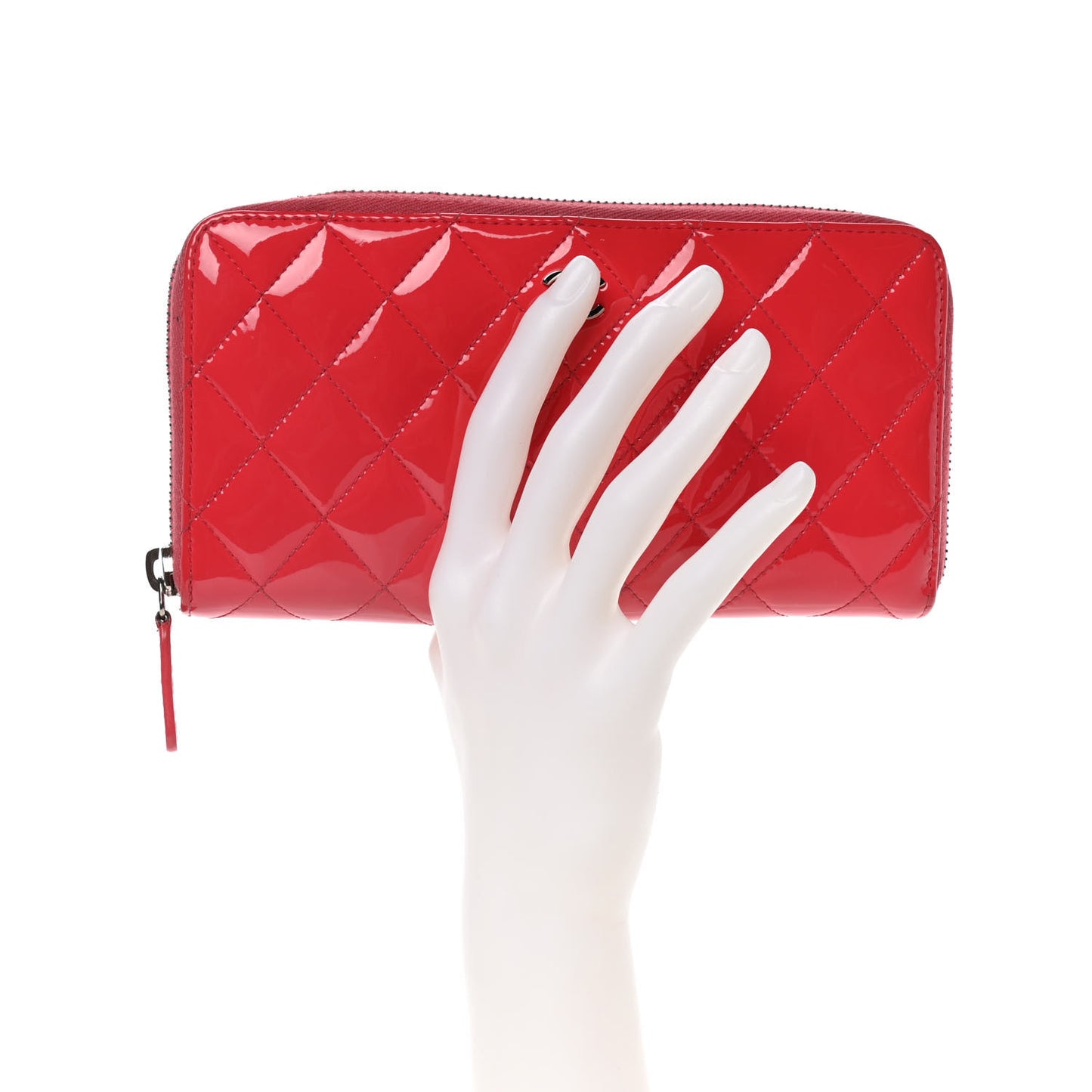 Patent Quilted Large Gusset Zip Around Wallet Red