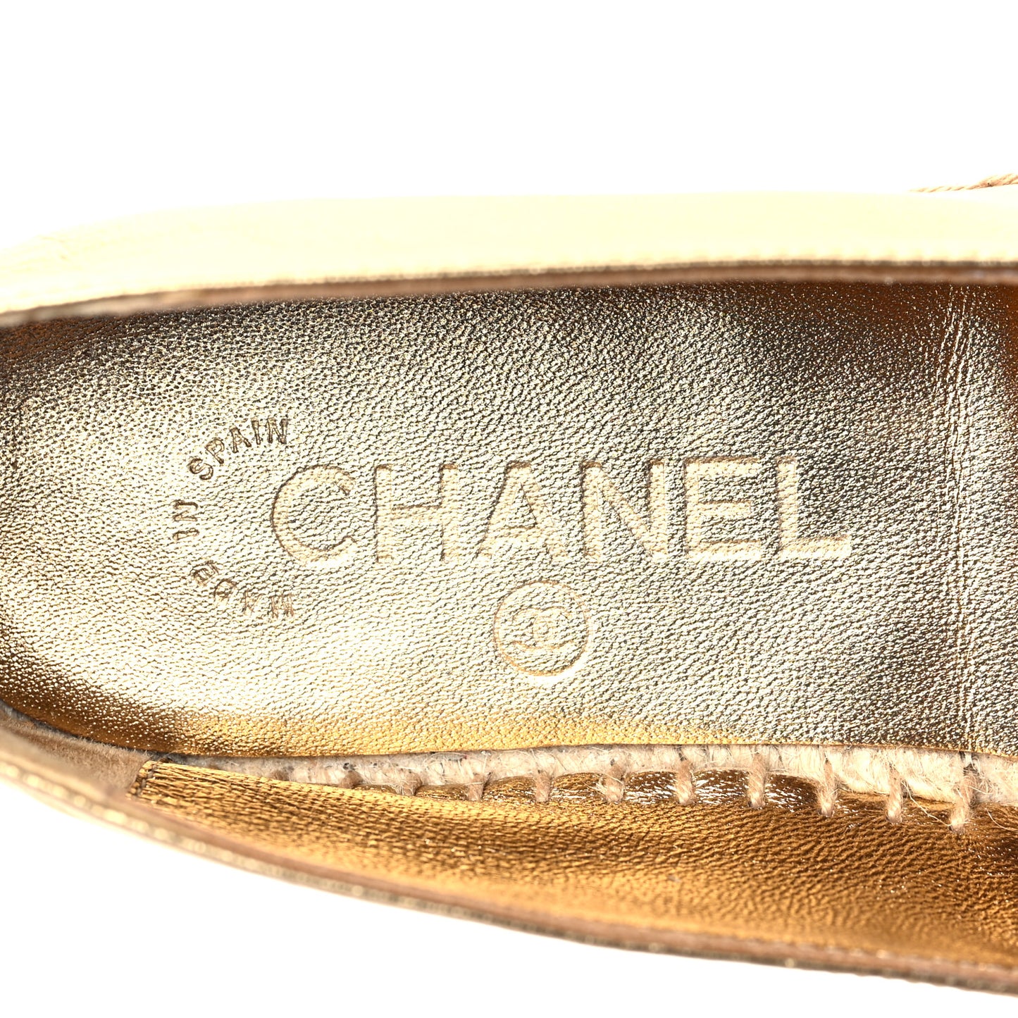 Laminated Lambskin Grosgrain CC Espadrilles 37 Gold Black