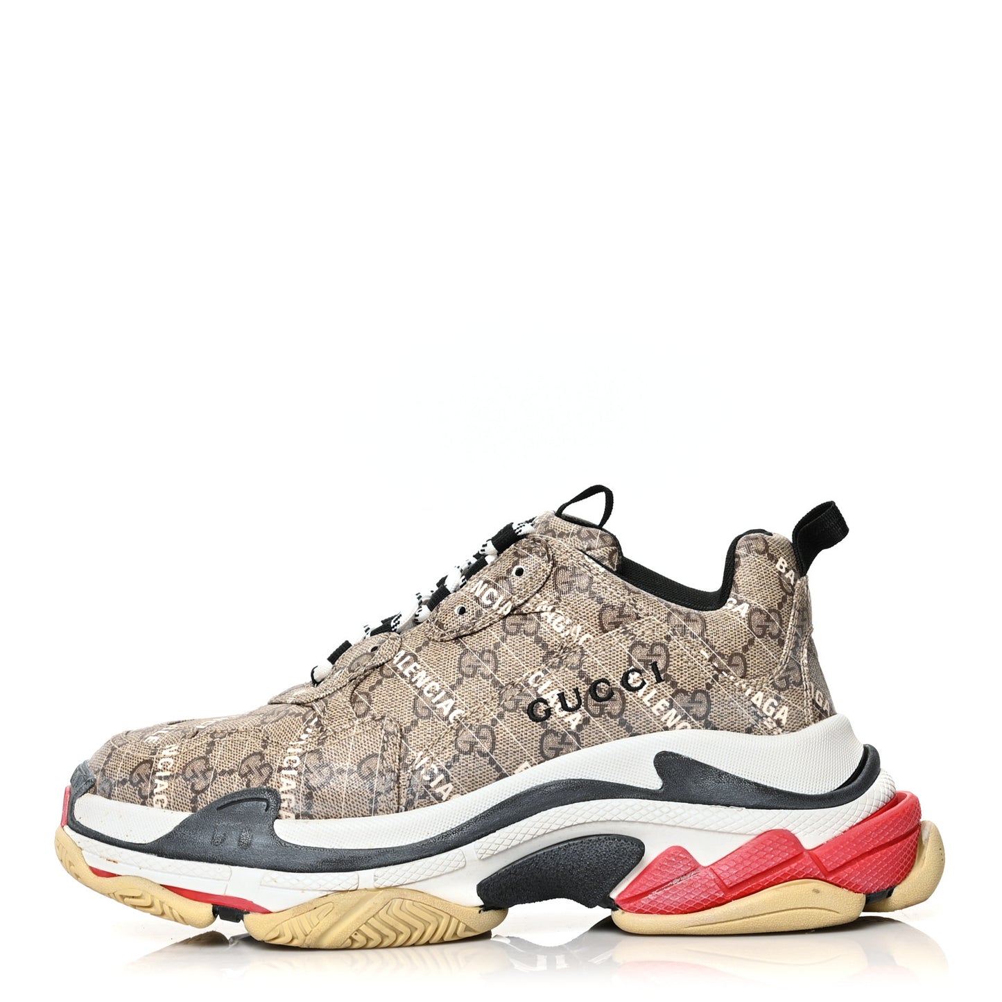 X GUCCI GG Supreme Monogram Allover Logo Mens Triple S Sneakers 41 Beige Ebony Mystic White
