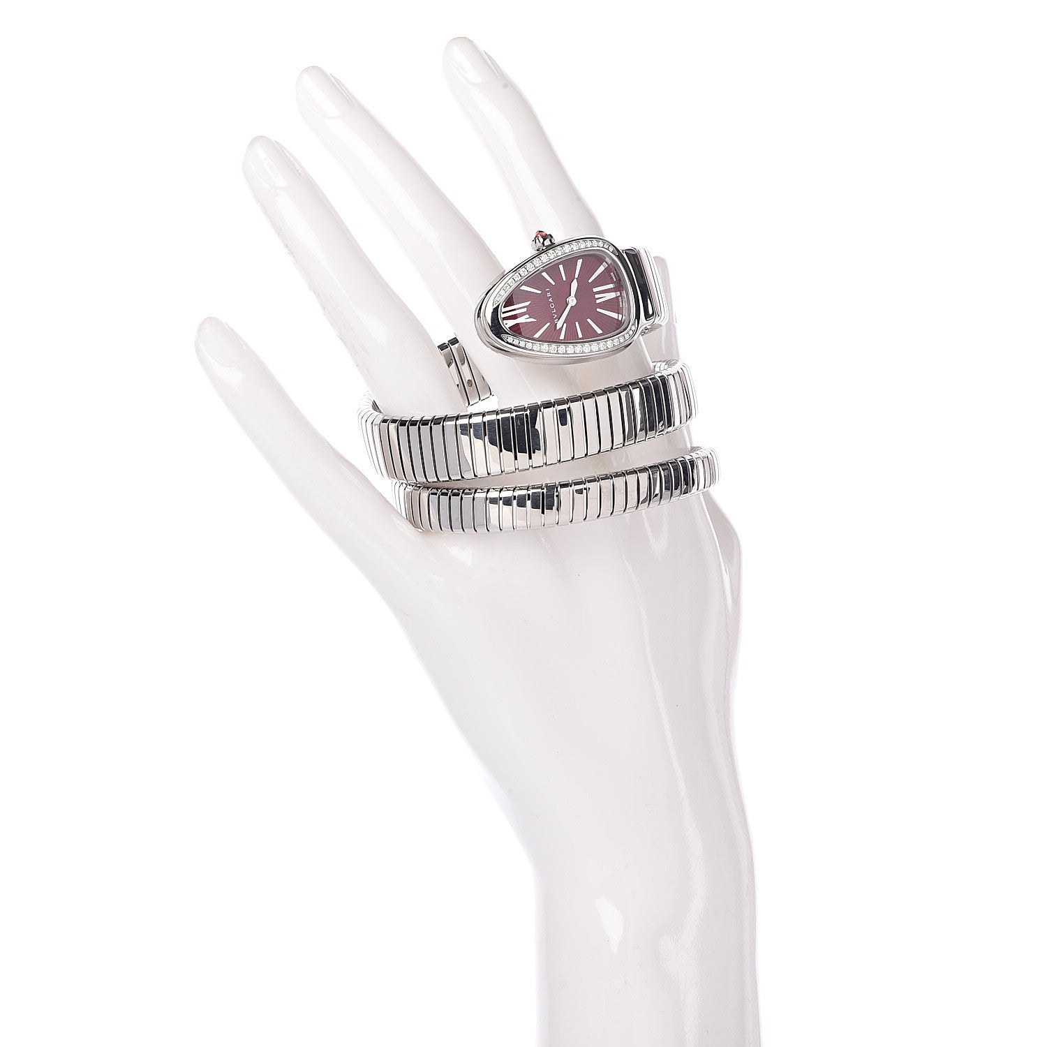 Bulgari Stainless Steel Diamond Bezel 35mm Serpenti Tubogas Double Spiral Quartz Watch Red 2 of 7