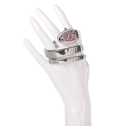 Bulgari Stainless Steel Diamond Bezel 35mm Serpenti Tubogas Double Spiral Quartz Watch Red 2 of 7