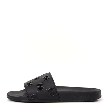 Gucci Rubber GG Monogram Perforated Womens Slide Sandals 39 Black 1 of 10
