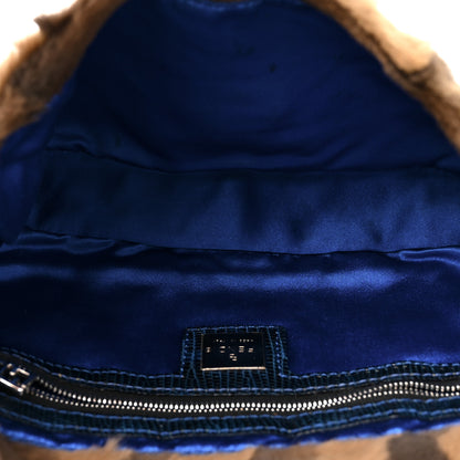 Fendi Rabbit Fur Lizard Baguette Brown Blue 4 of 12