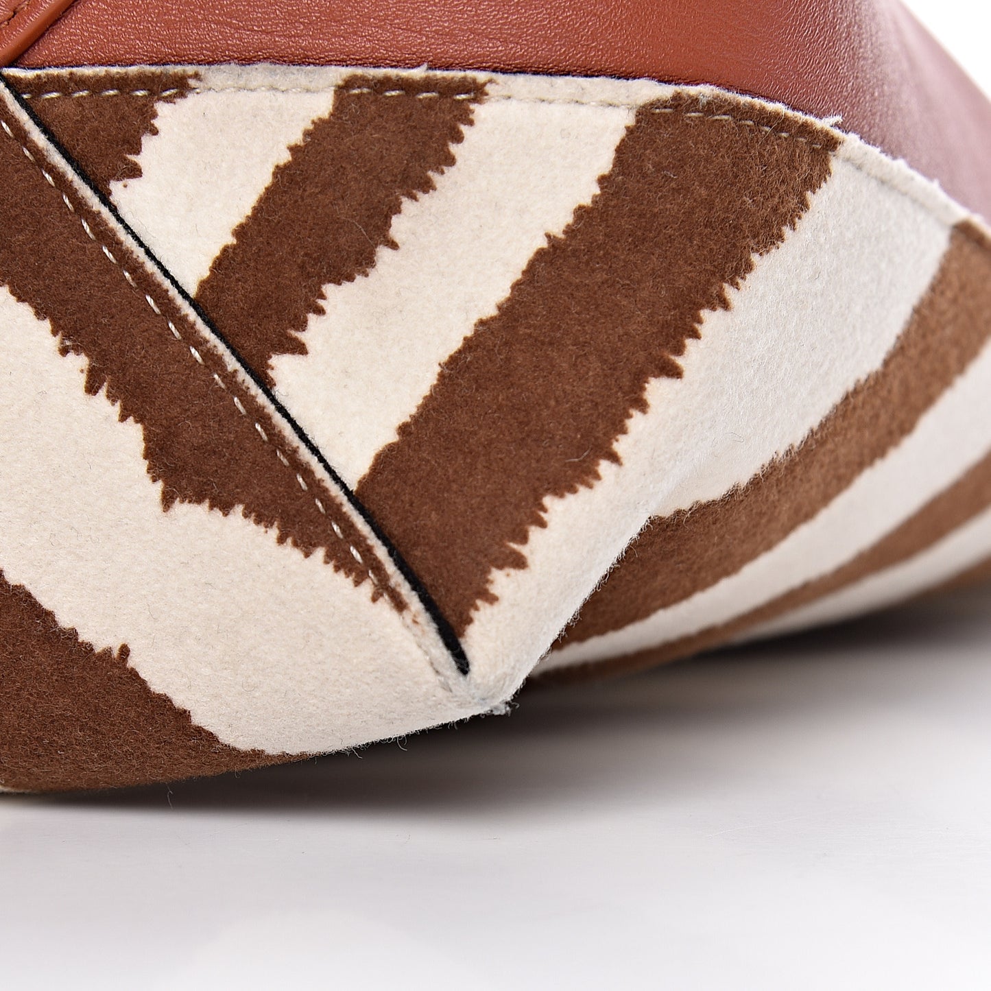 Shiny Smooth Calfskin Zebra Printed Felt Small Twisted Cabas Chalk Brick