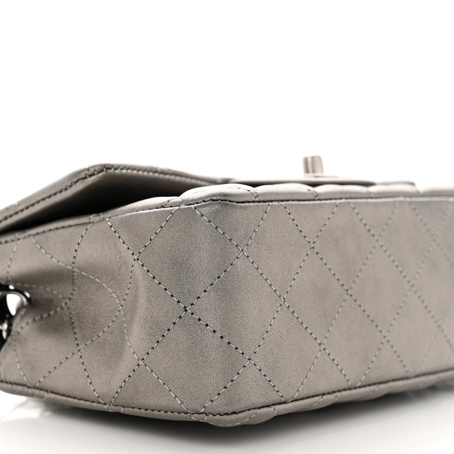 Metallic Calfskin Quilted Mini Rectangular Flap Ruthenium