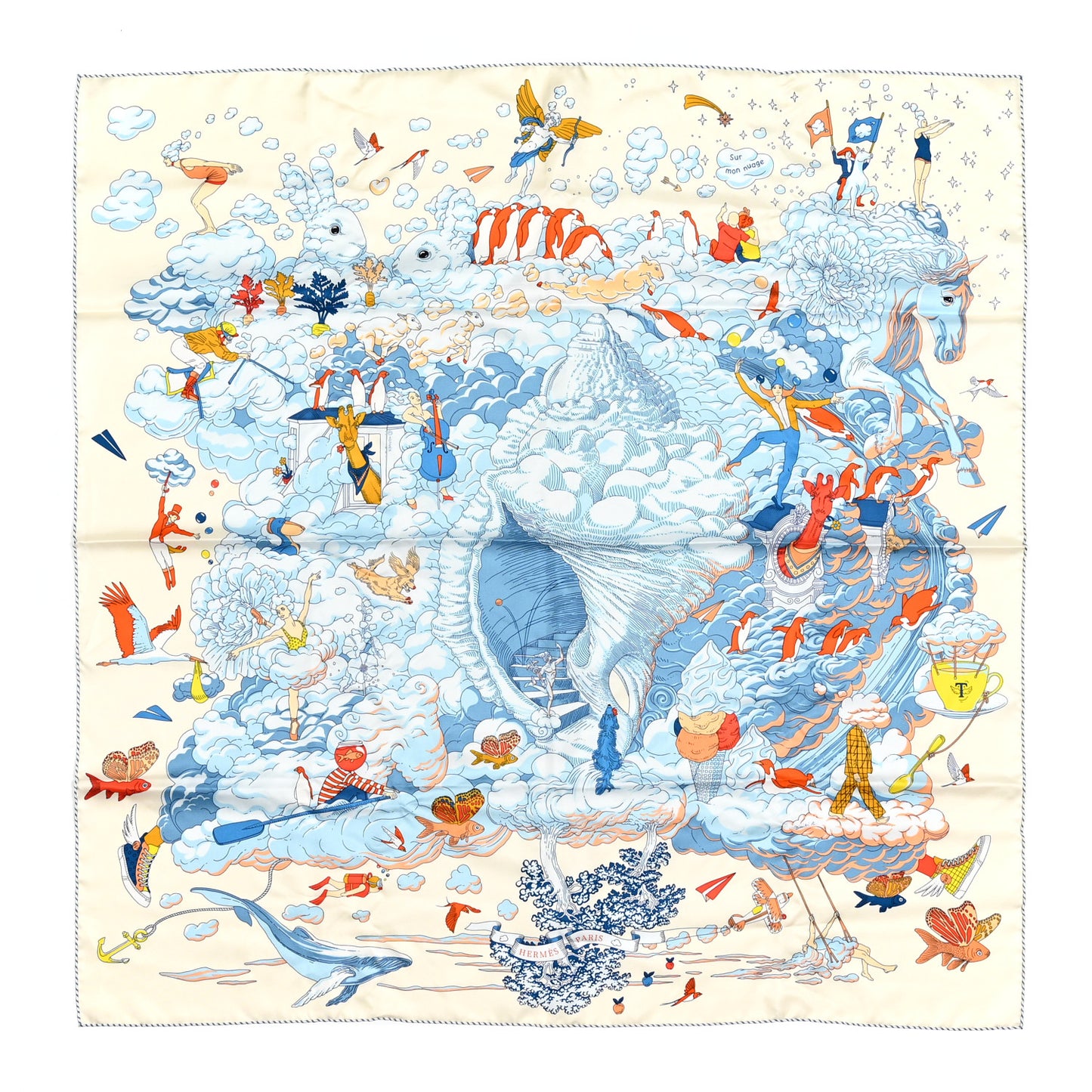 Silk Sur Mon Nuage Scarf 90 Creme Bleu Clair
