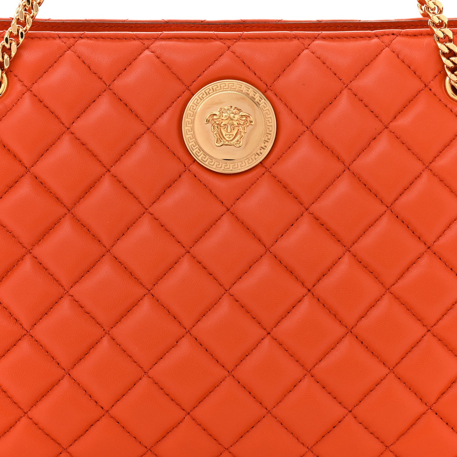 Versace Nappa Quilted Medusa Chain Shoulder Bag Dark Orange 7 of 9