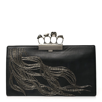 Alexander McQueen Calfskin Embellished Knuckle Flat Clutch Clutch Black 1 of 12