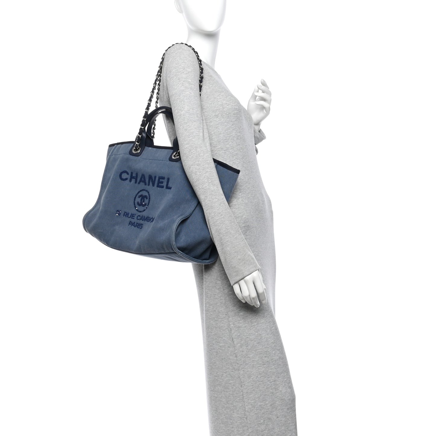 Canvas Sequin Medium Deauville Tote Navy