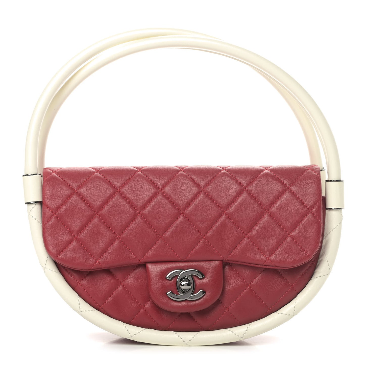 Lambskin Quilted Small Hula Hoop Flap Red
