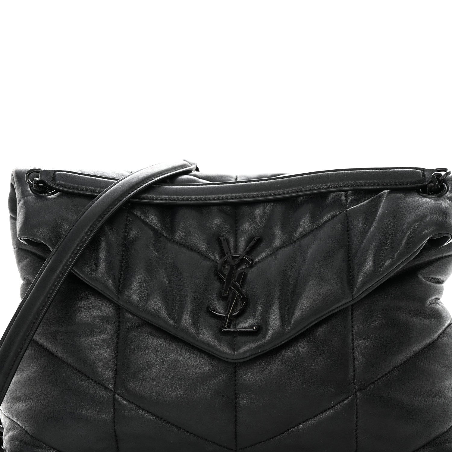 Saint Laurent Lambskin Quilted Monogram Monochrome Medium Loulou Puffer Chain Satchel Black 9 of 18