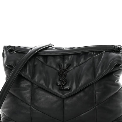 Saint Laurent Lambskin Quilted Monogram Monochrome Medium Loulou Puffer Chain Satchel Black 9 of 18