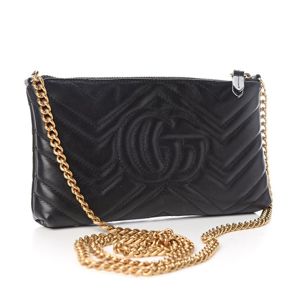 Gucci Calfskin Matelasse Mini GG Marmont Chain Bag Black 3 of 12