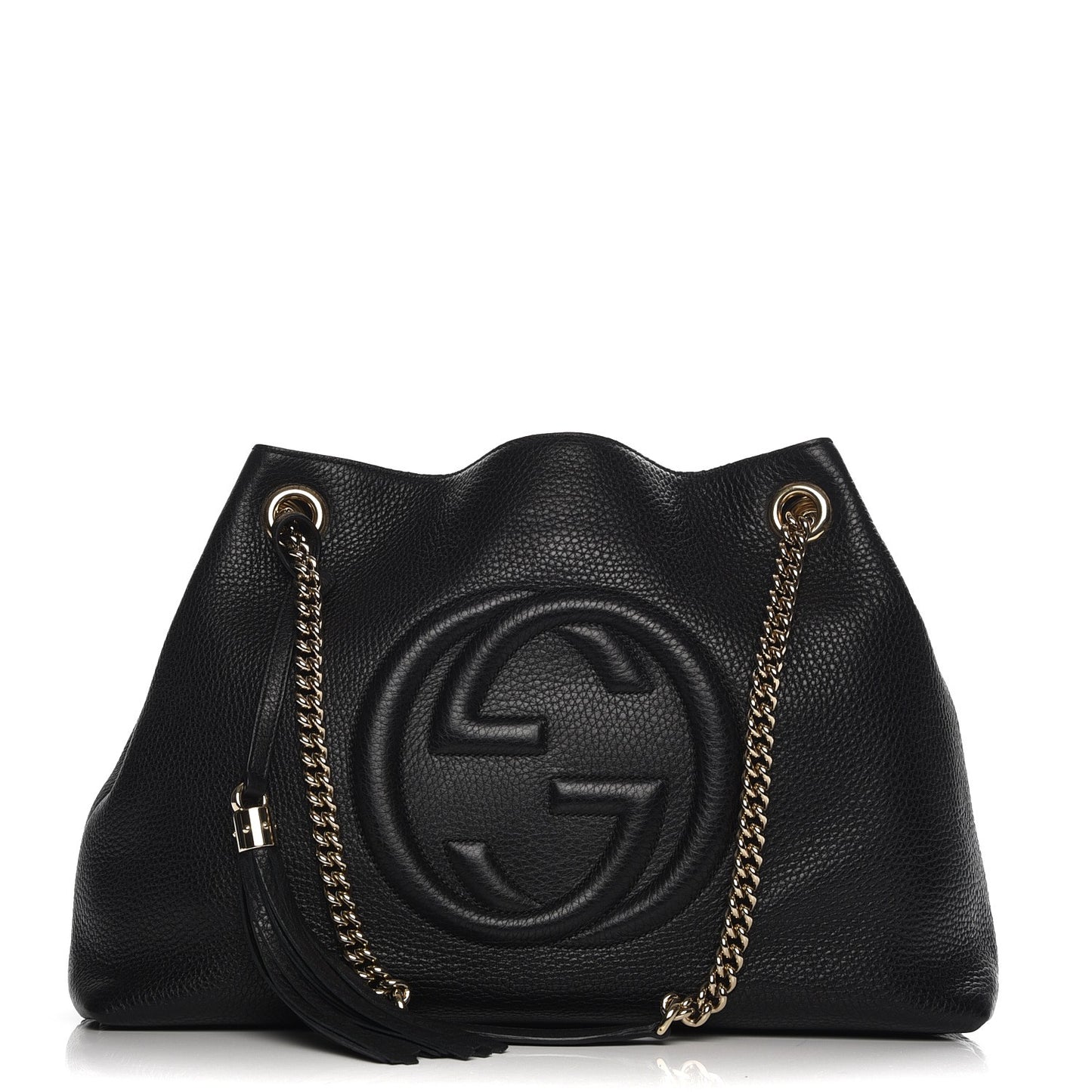 Pebbled Calfskin Medium Soho Chain Shoulder Bag Black
