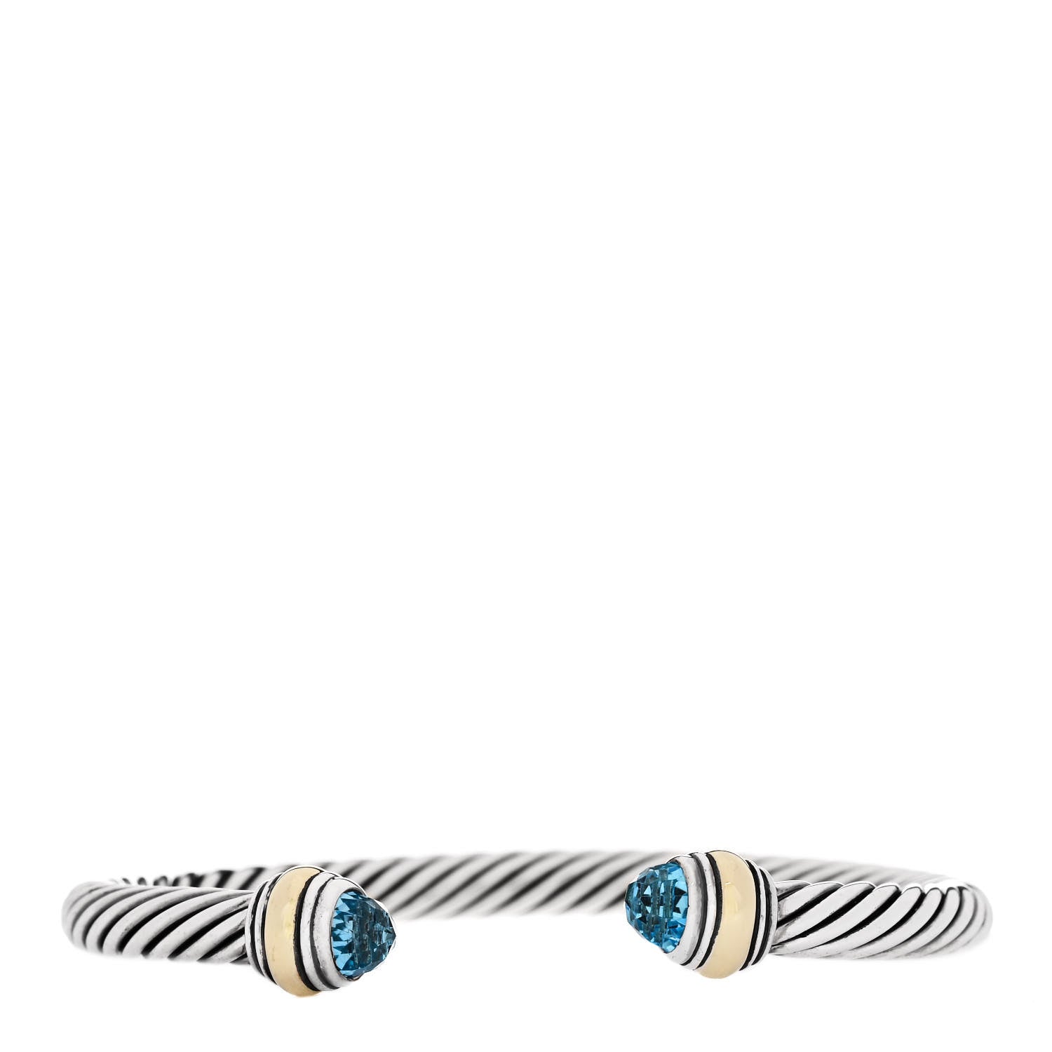 David Yurman Sterling Silver 14K Yellow Gold Blue Topaz 5mm Cable Classics Bracelet 1 of 5