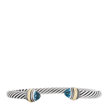 David Yurman Sterling Silver 14K Yellow Gold Blue Topaz 5mm Cable Classics Bracelet 1 of 5