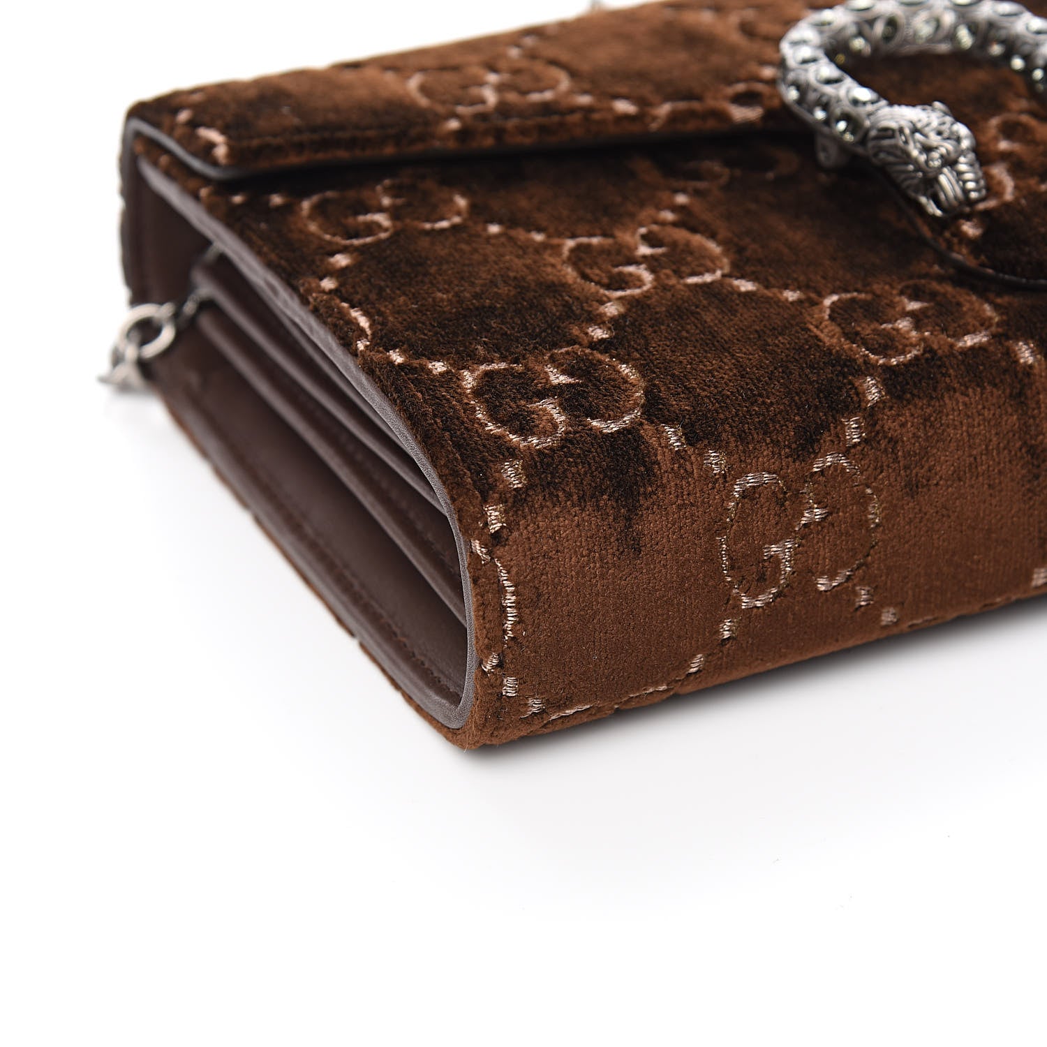Gucci Velvet GG Monogram Mini Dionysus Chain Wallet Brown 8 of 10