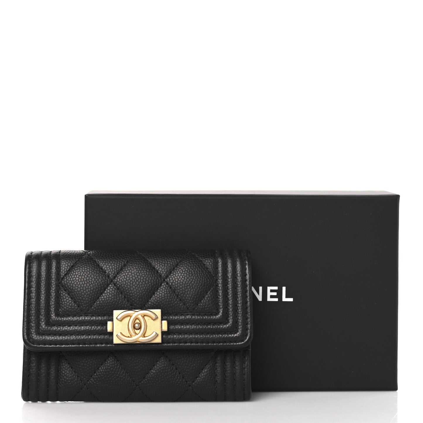 Caviar Quilted Boy Flap Card Holder Black
