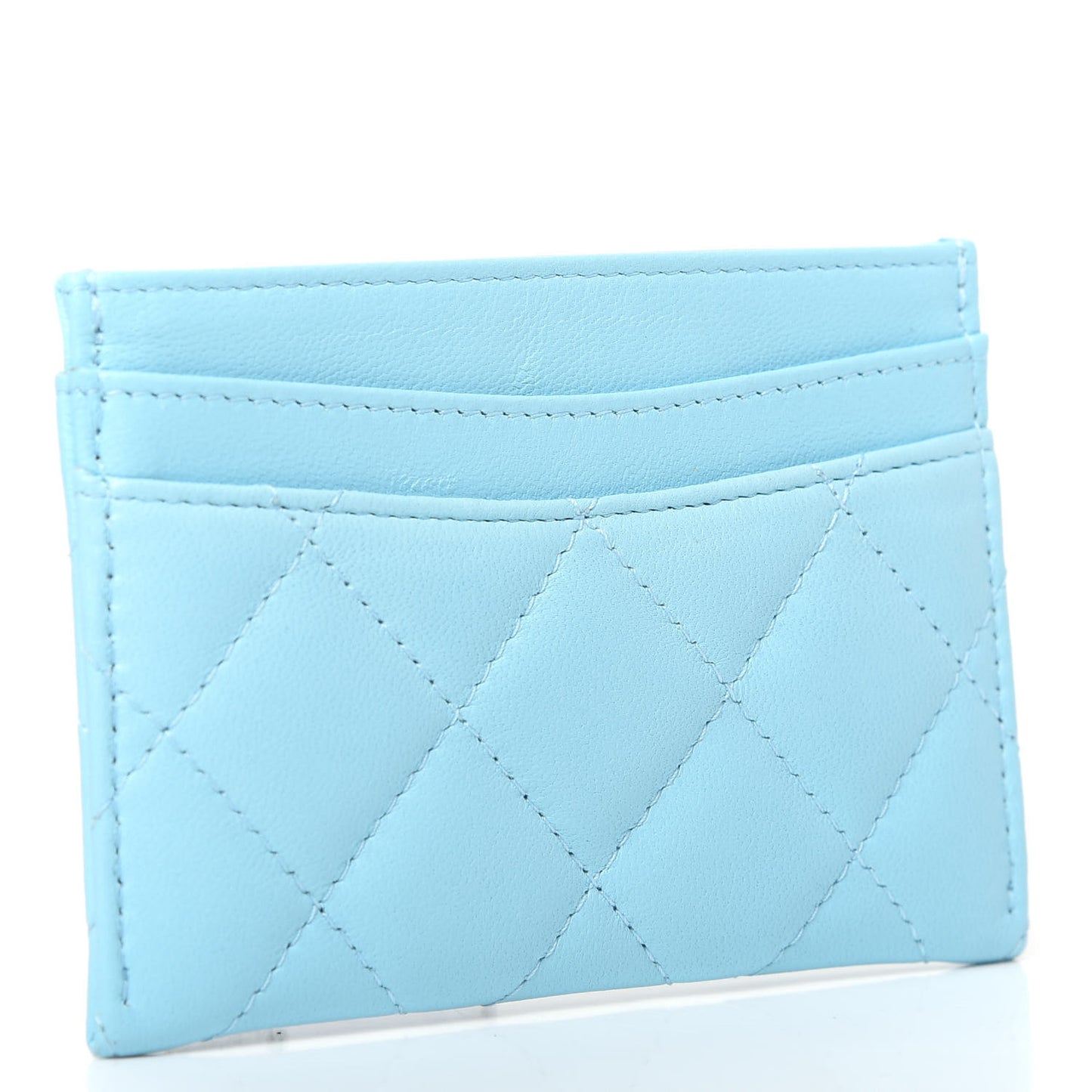 Lambskin Quilted Card Holder Neon Blue