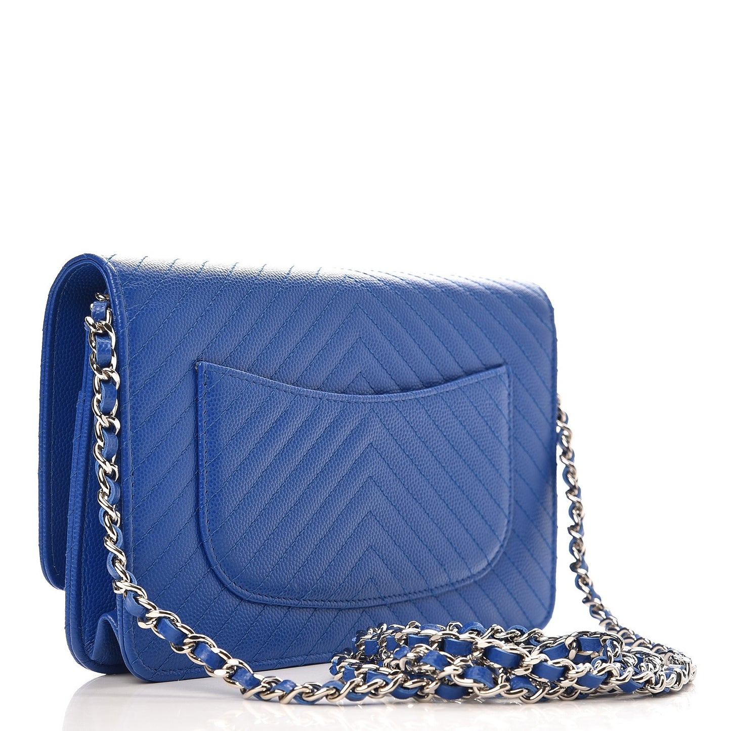 Caviar Chevron Quilted Wallet On Chain WOC Bright Blue