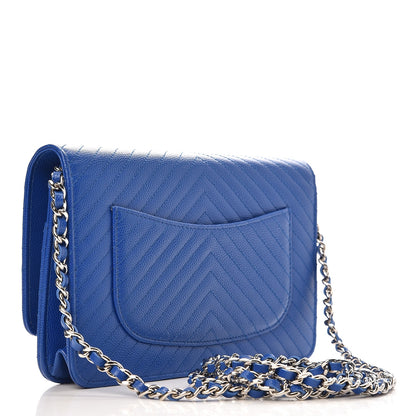 Chanel Caviar Chevron Quilted Wallet On Chain WOC Bright Blue 3 of 9