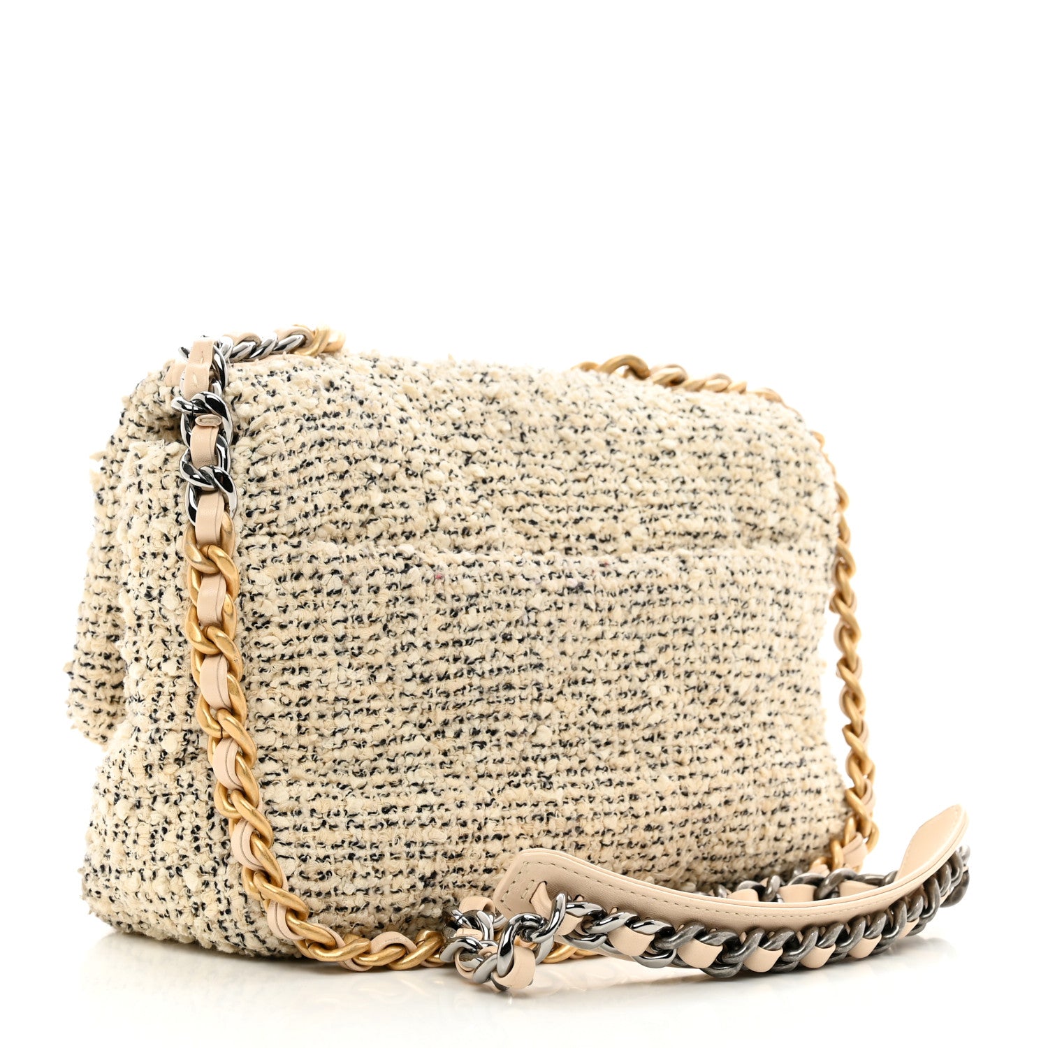 Chanel Tweed Quilted Medium Chanel 19 Flap Ecru Black 3 of 10