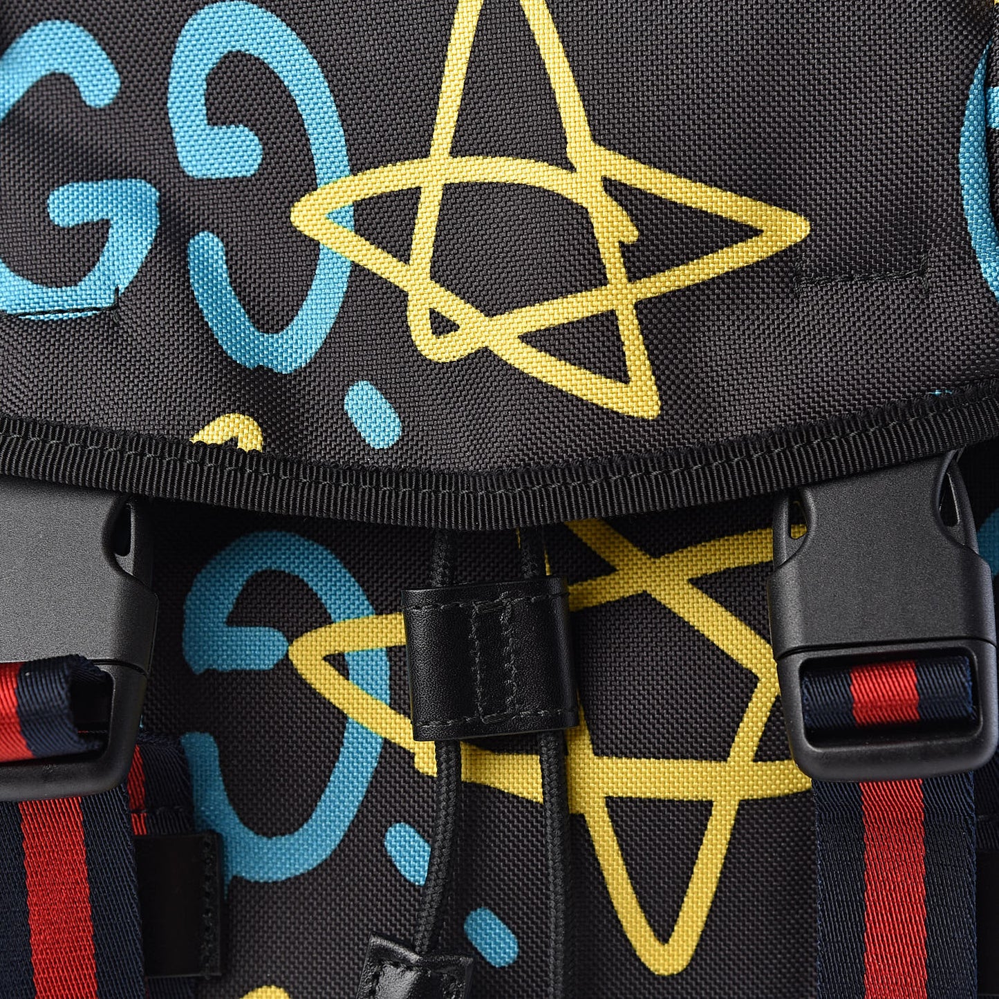 Techno Canvas GucciGhost Double Buckle Backpack Black New Acquamarine
