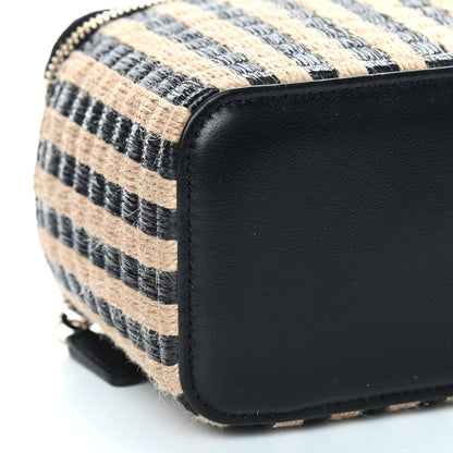 Chanel Raffia Jute Striped Small Vanity Case With Chain Black Beige 9 of 10