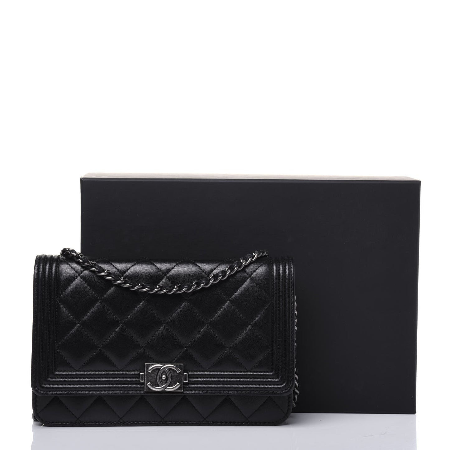 Lambskin Quilted Boy Wallet On Chain WOC Black