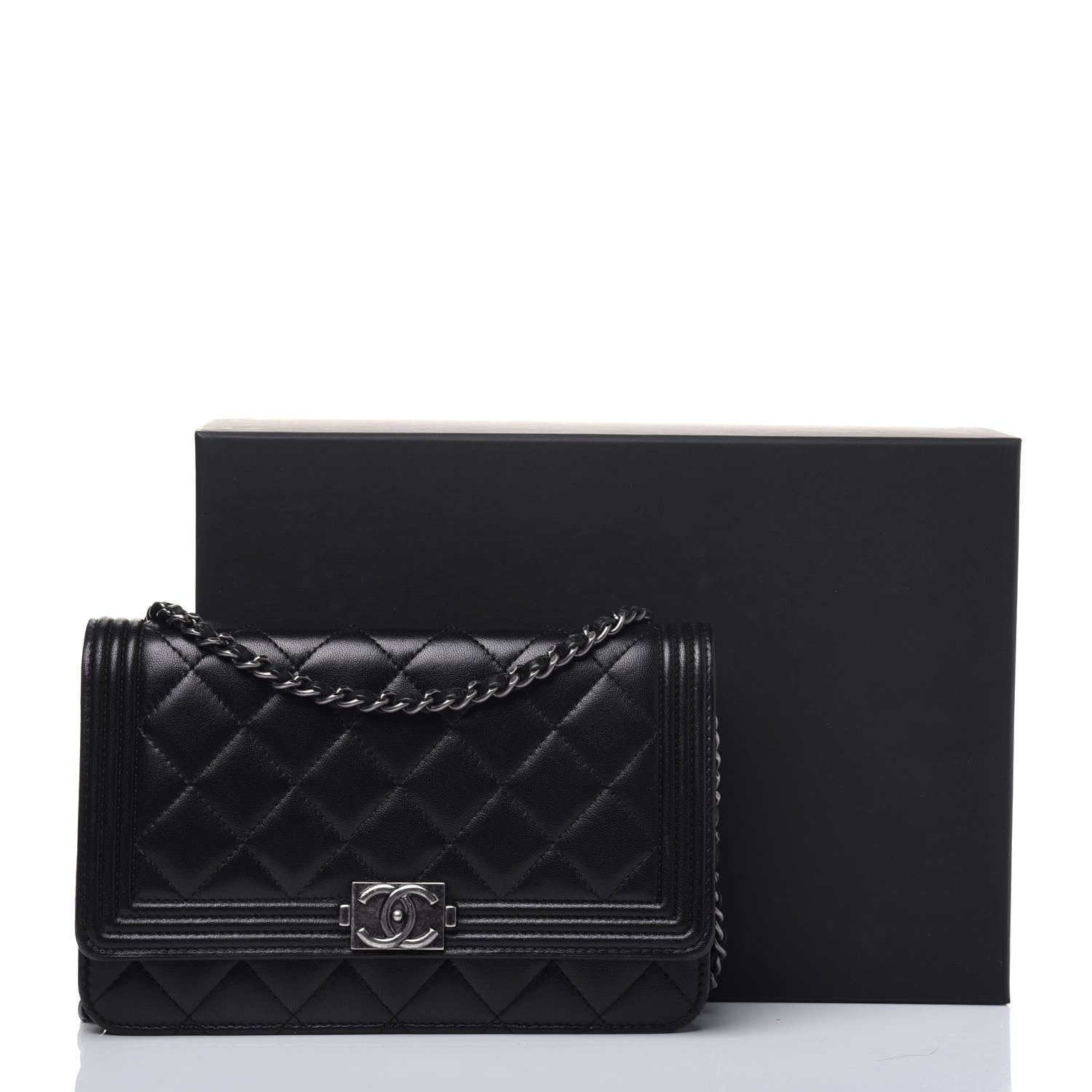 Chanel Lambskin Quilted Boy Wallet On Chain WOC Black 15 of 15