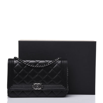 Chanel Lambskin Quilted Boy Wallet On Chain WOC Black 15 of 15