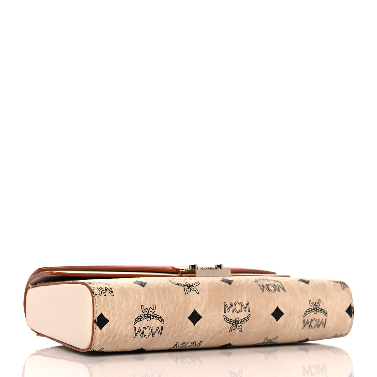 MCM Calfskin Visetos Monogram Millie Color Block Crossbody Bag Beige Red 3 of 9