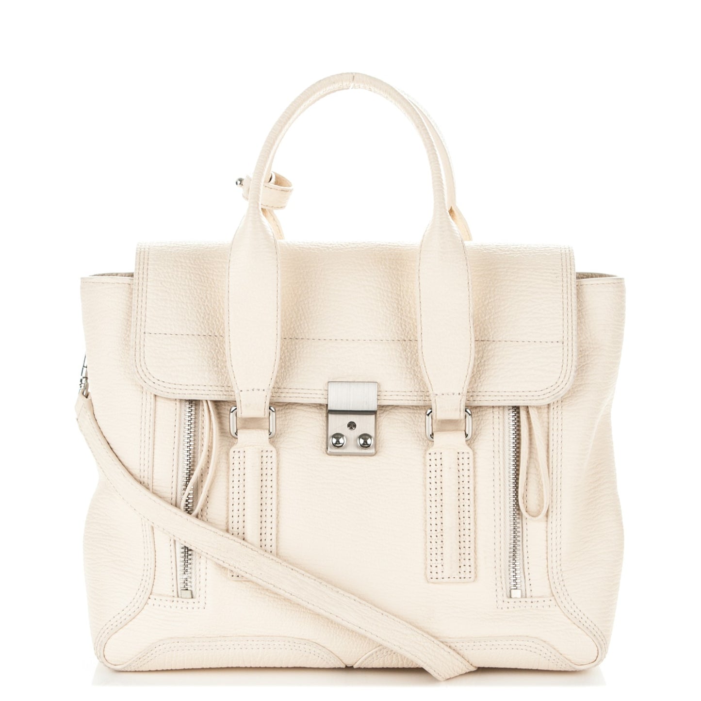 3.1 Textured Calfskin Medium Pashli Satchel Milk