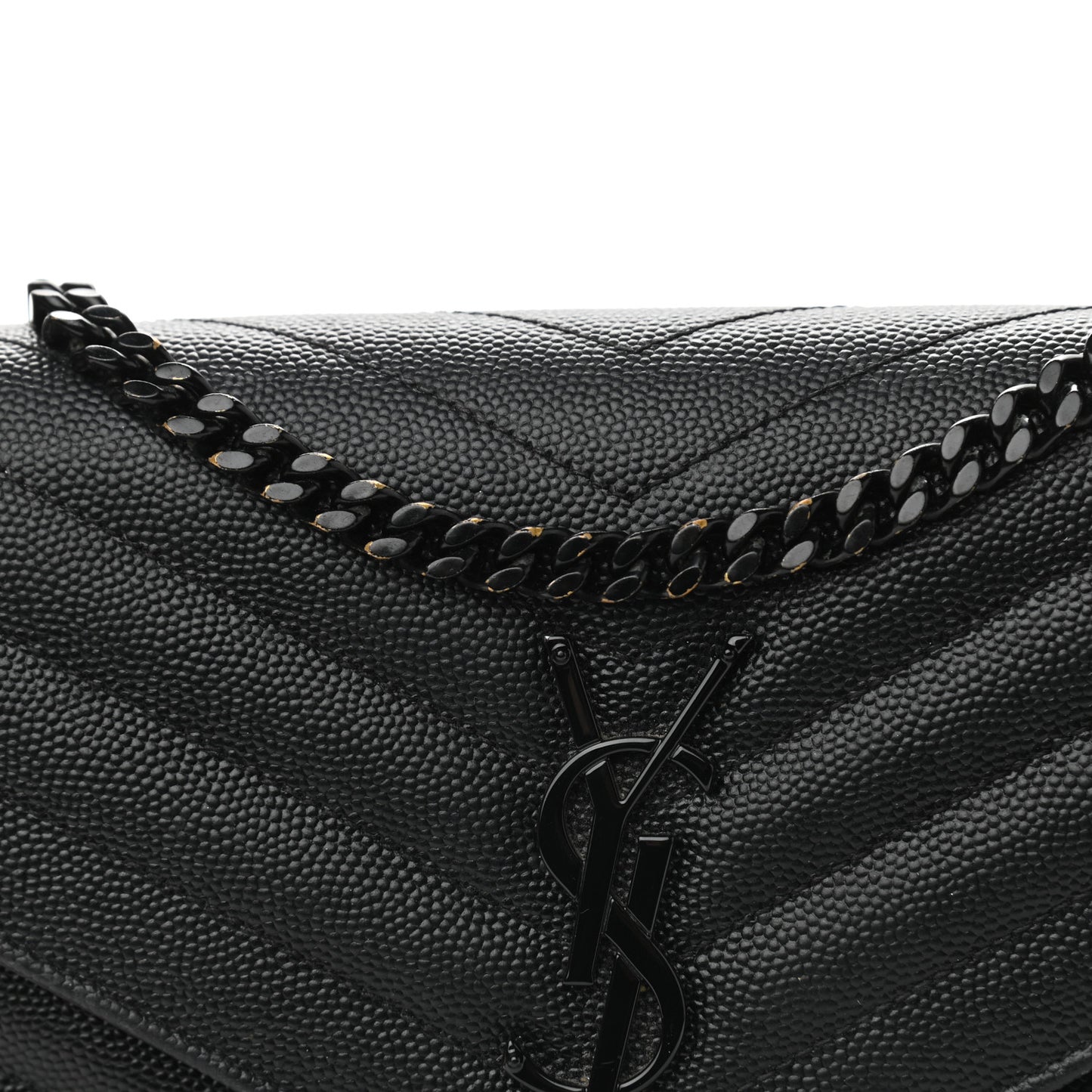 Grain De Poudre Matelasse Chevron Monogram Chain Wallet Black