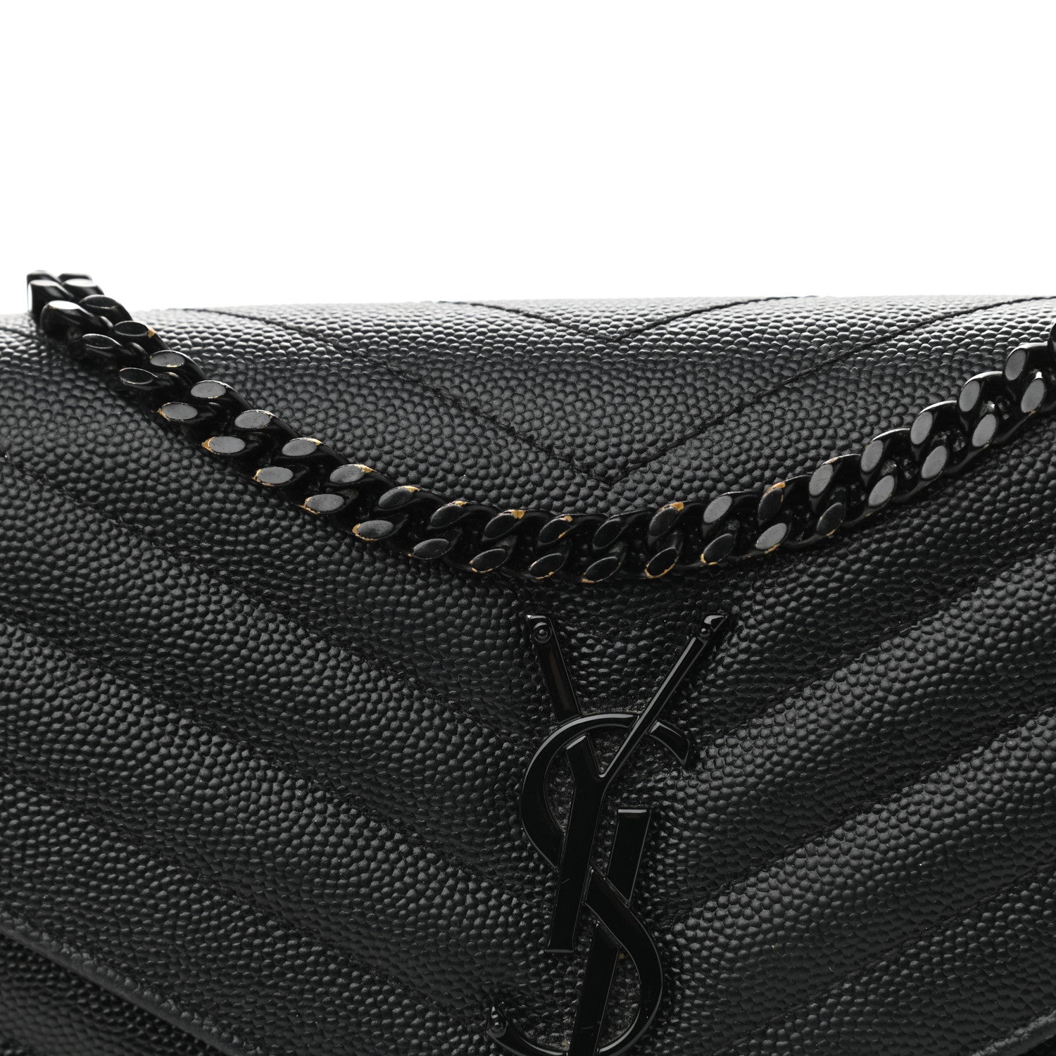 Saint Laurent Grain De Poudre Matelasse Chevron Monogram Chain Wallet Black 11 of 11