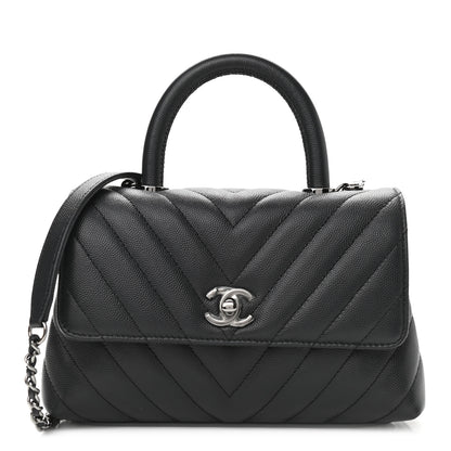 Chanel Caviar Chevron Quilted Mini Coco Handle Flap Dark Grey 1 of 12