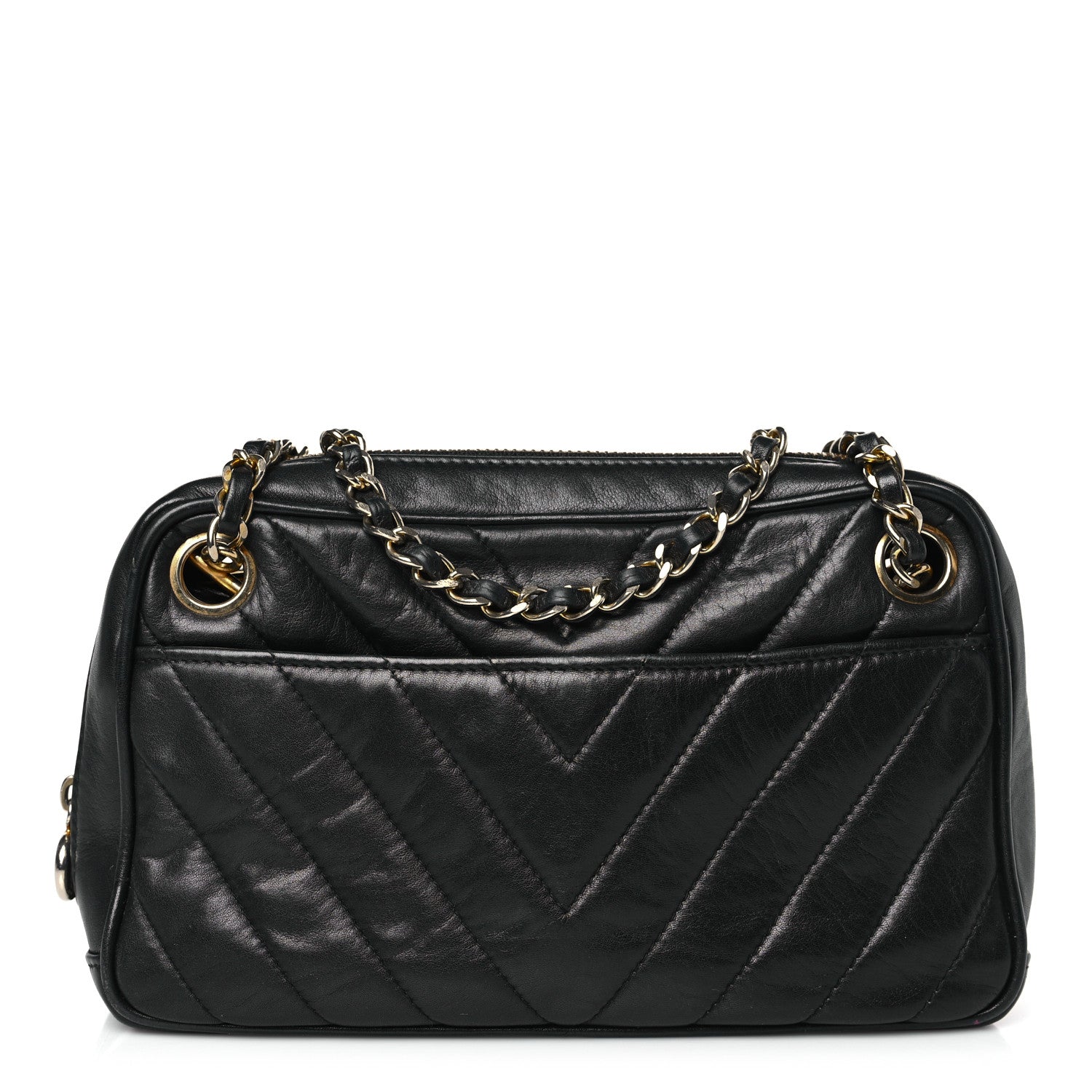 Chanel Lambskin Chevron Quilted Small Camera Case Black 1 of 10