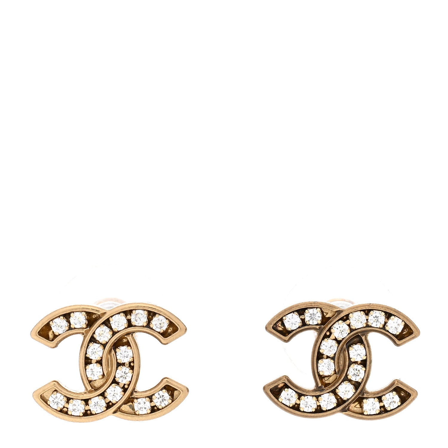 Chanel Matte Metal Crystal CC Earrings Gold 1 of 5