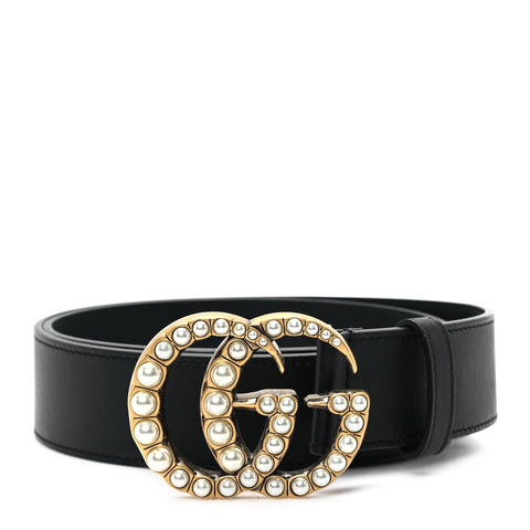 Moon Calfskin Pearl Double G 40mm Belt 85 34 Black Cream